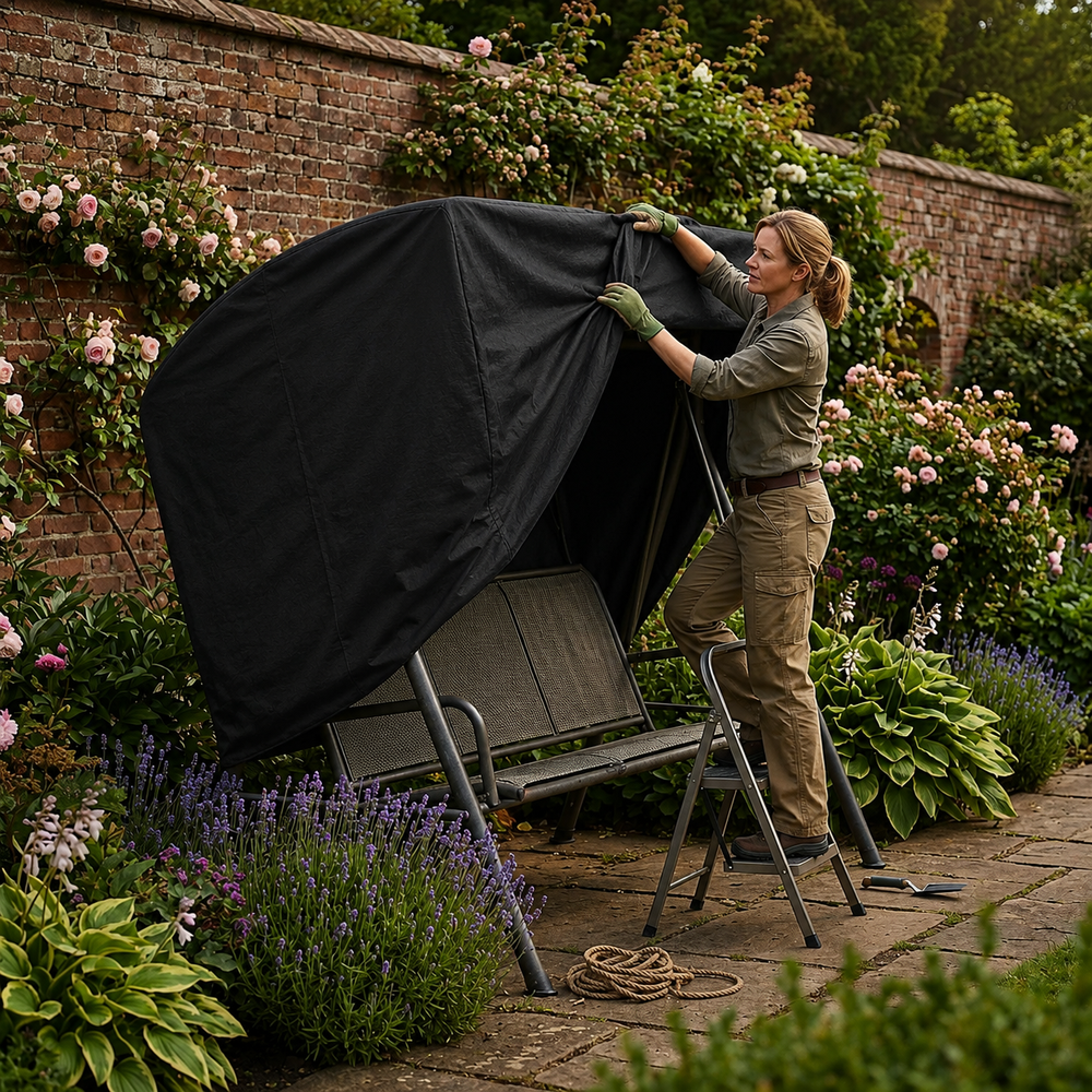 3 Seater Swing Seat Cover – Black – Heavy Duty Polyethylene – Garden Furniture Protection