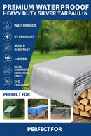 Heavy Duty Silver Tarpaulin 140gsm – Premium Waterproof, UV & Tear Resistant Tarp Sheet with Reinforced Edges and Metal Eyelets