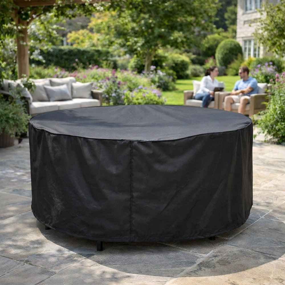 Round Furniture Set Cover – 4-6 Seater Black – Heavy Duty Protection – Garden Use