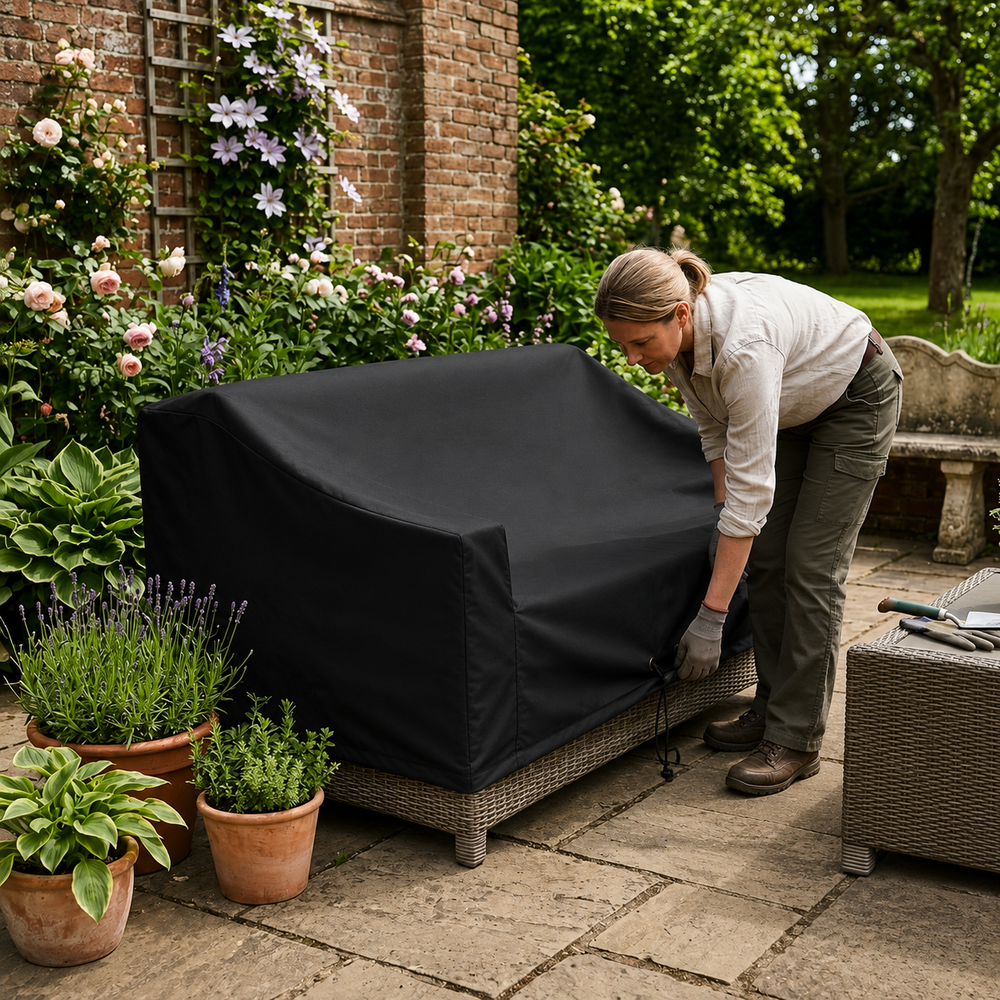 2 Seater Large Sofa Cover – Black – Heavy Duty Polyethylene – Garden Furniture Protection
