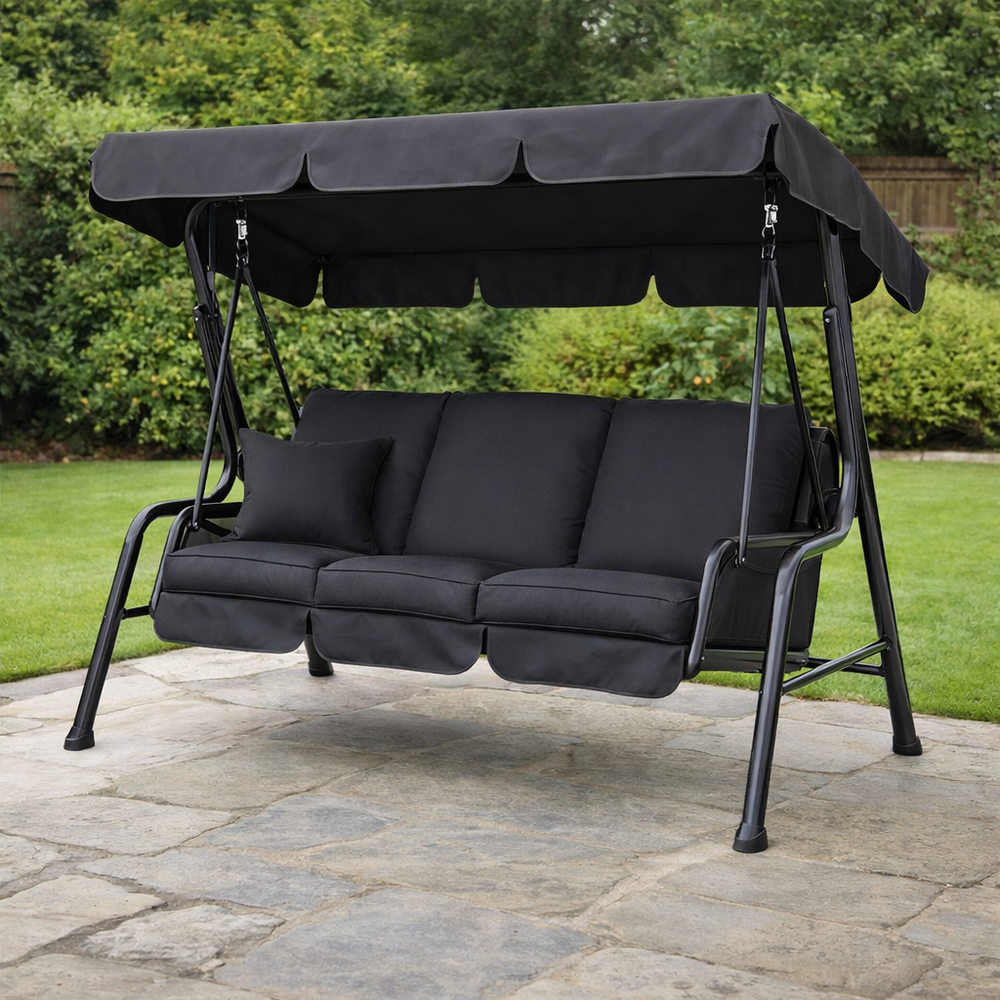 3 Seater Swing Seat Cover – Black – Heavy Duty Polyethylene – Garden Furniture Protection