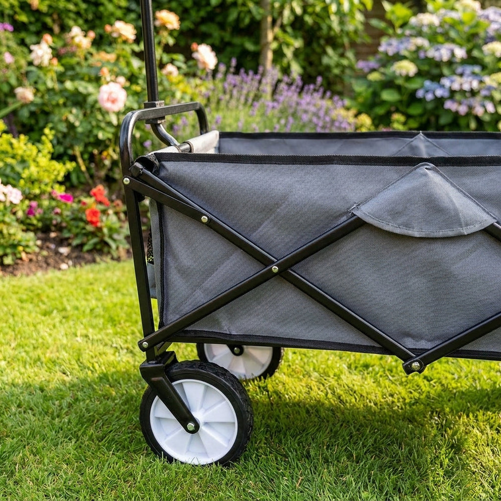 Foldable Garden Cart with 70kg Capacity & 360° Swivel Wheels - Grey