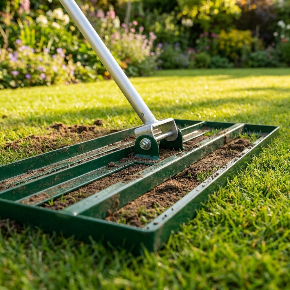 Lawn Leveller & Aerator 100cm in Green for Efficient Grass Care - detail view