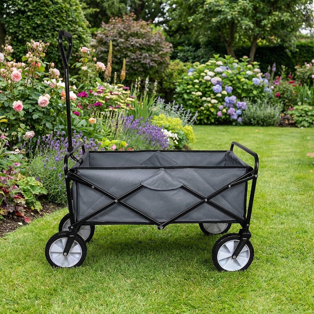 Foldable Garden Cart with 70kg Capacity & 360° Swivel Wheels - Grey