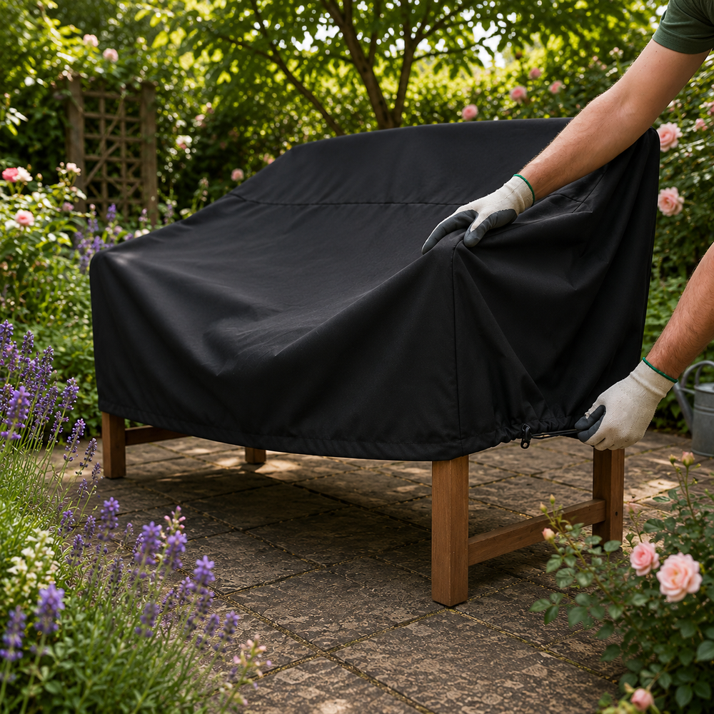 2 Seater Bench Cover – Black – Super Tough Waterproof – Garden Furniture Protection