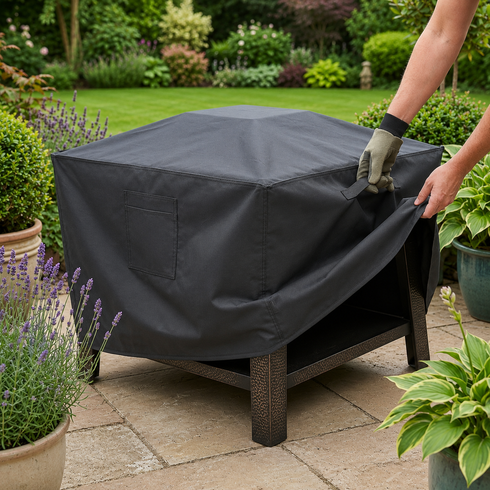 Large Square Fire Pit Cover – Charcoal – Durable Polyester – Outdoor Protection