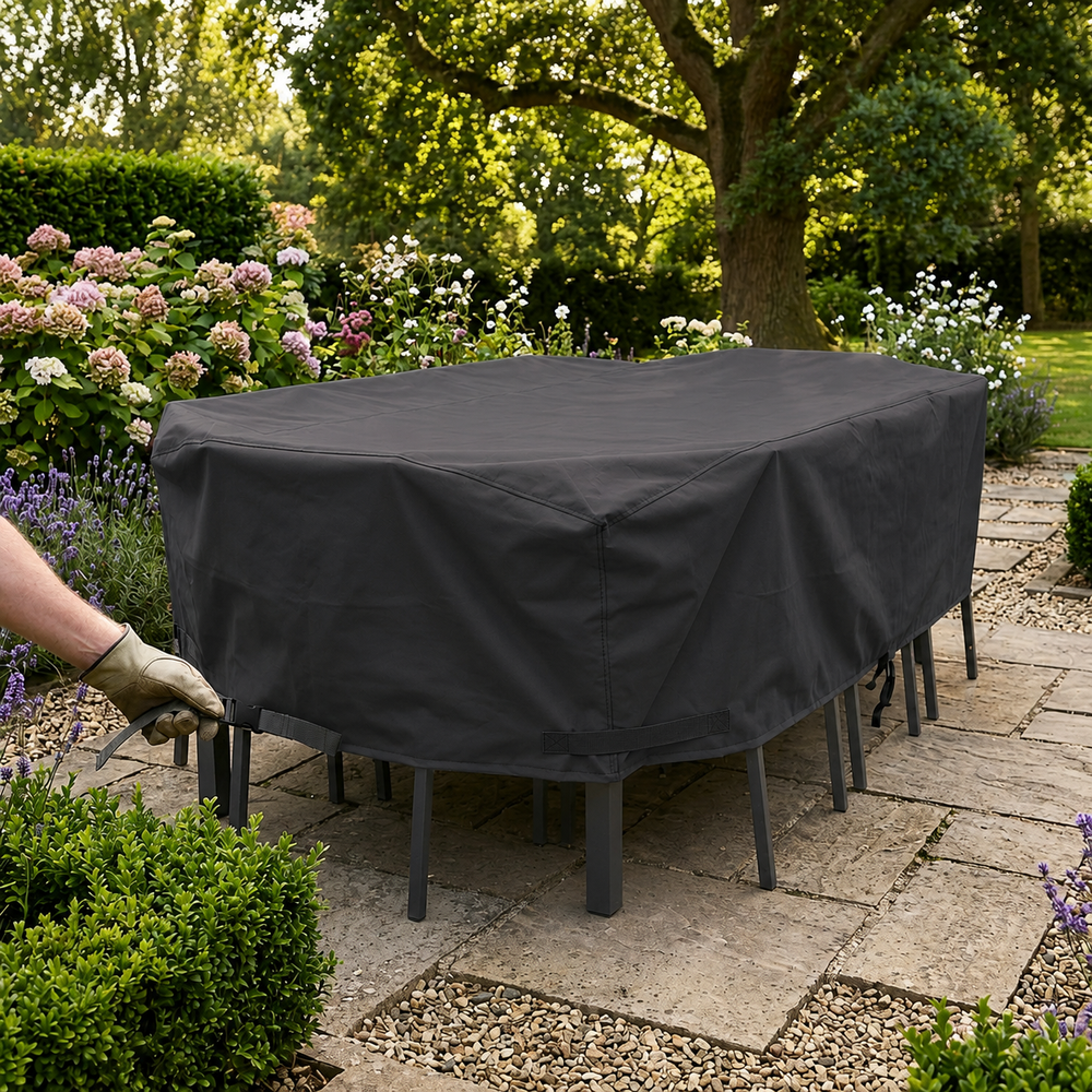 Rectangular Patio Set Cover – 8 Seat Charcoal – Durable Polyester – Outdoor Protection