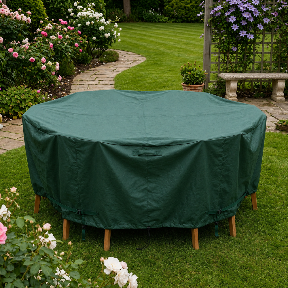 Heavy Duty Round Furniture Set Cover – 4-6 Seater, Green – Waterproof Protection