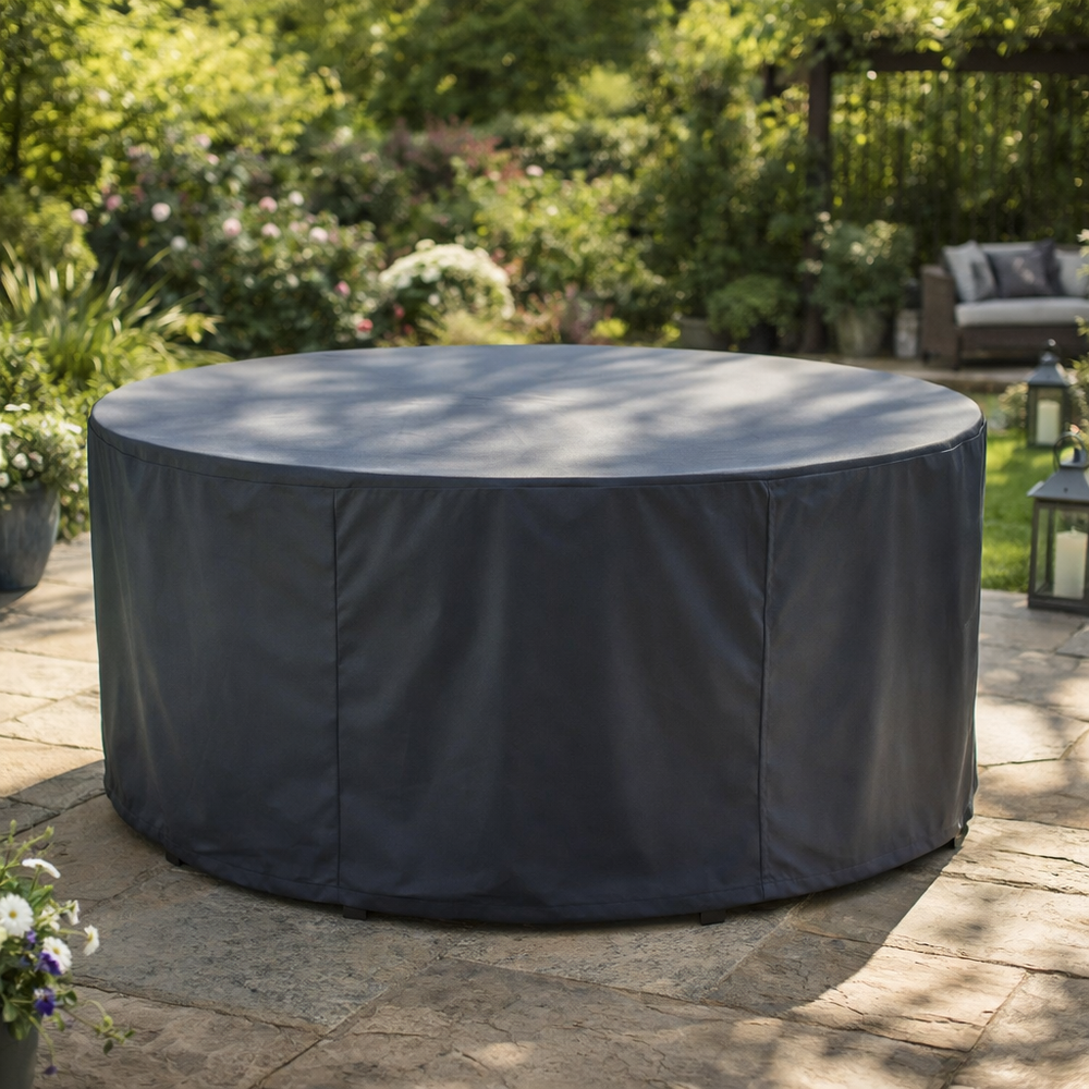 Circular Patio Set Cover – 8 Seat Charcoal – Durable Polyester – Outdoor Protection
