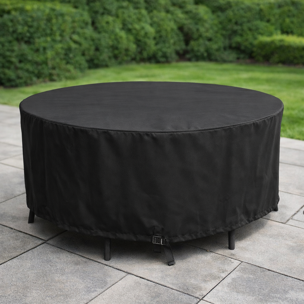 Round Furniture Set Cover – 4-6 Seater Black – Heavy Duty Protection – Garden Use