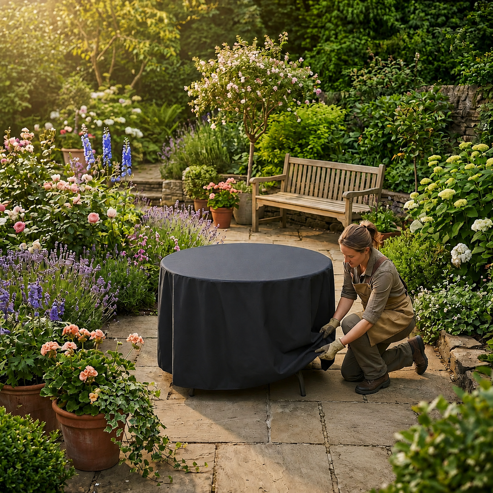 Round Table Cover – 4 Seater Black – Heavy Duty Waterproof – Outdoor Protection