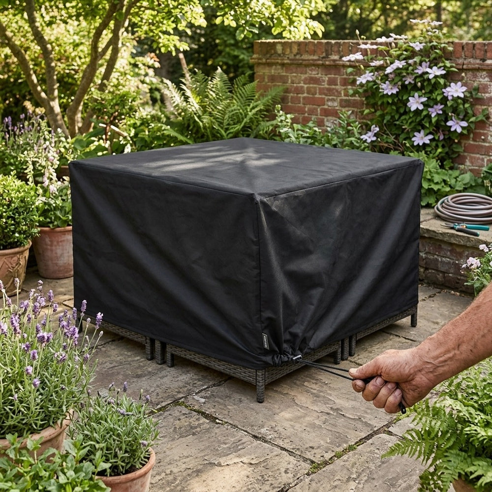 Heavy Duty Square Dining Set Cover – 210x210cm Black – Weatherproof Protection