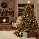 Premium Faux Rattan Folding Christmas Tree Skirt with Easy Storage Design - Greige Color, 48cm Square Base