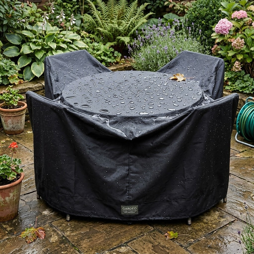 Circular Table Cover – 107cm Black – Heavy Duty PVC – Outdoor Furniture Protection