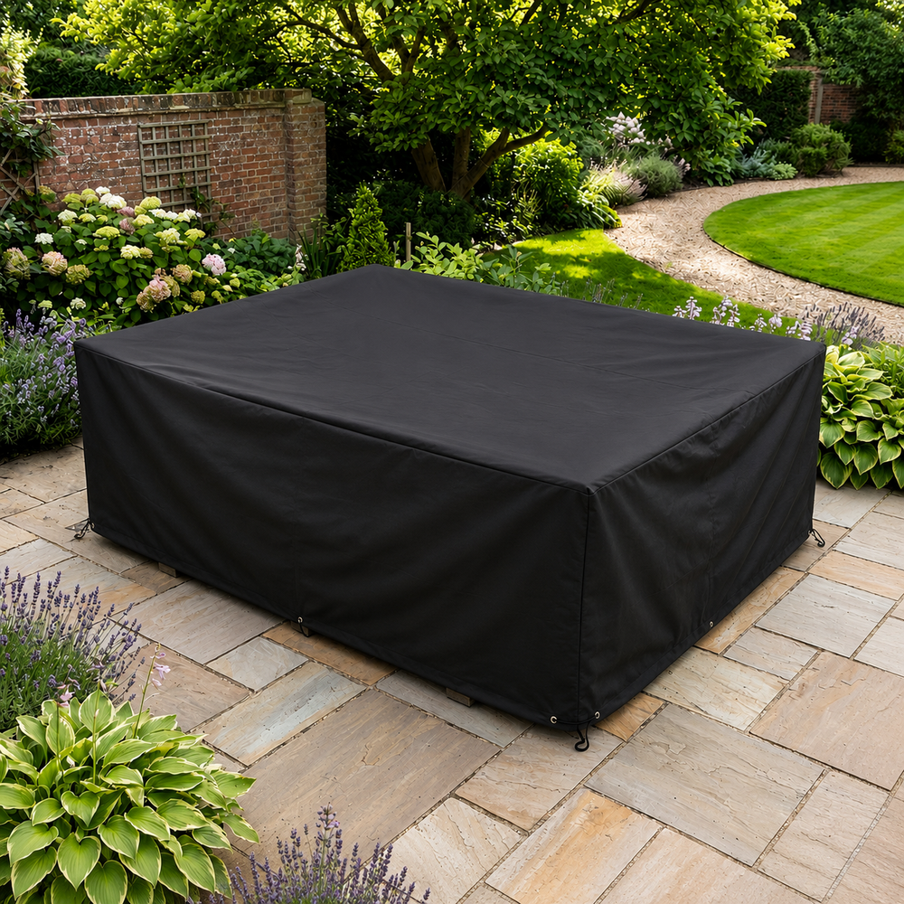 Large Square Dining Set Cover – Black – Super Tough Waterproof – Outdoor Protection