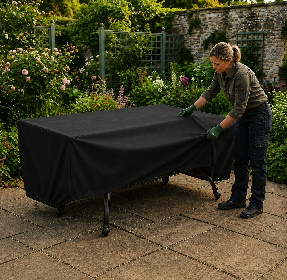 Heavy Duty Table Cover – 8 Seater Rectangular – Black Polyethylene – Outdoor Protection