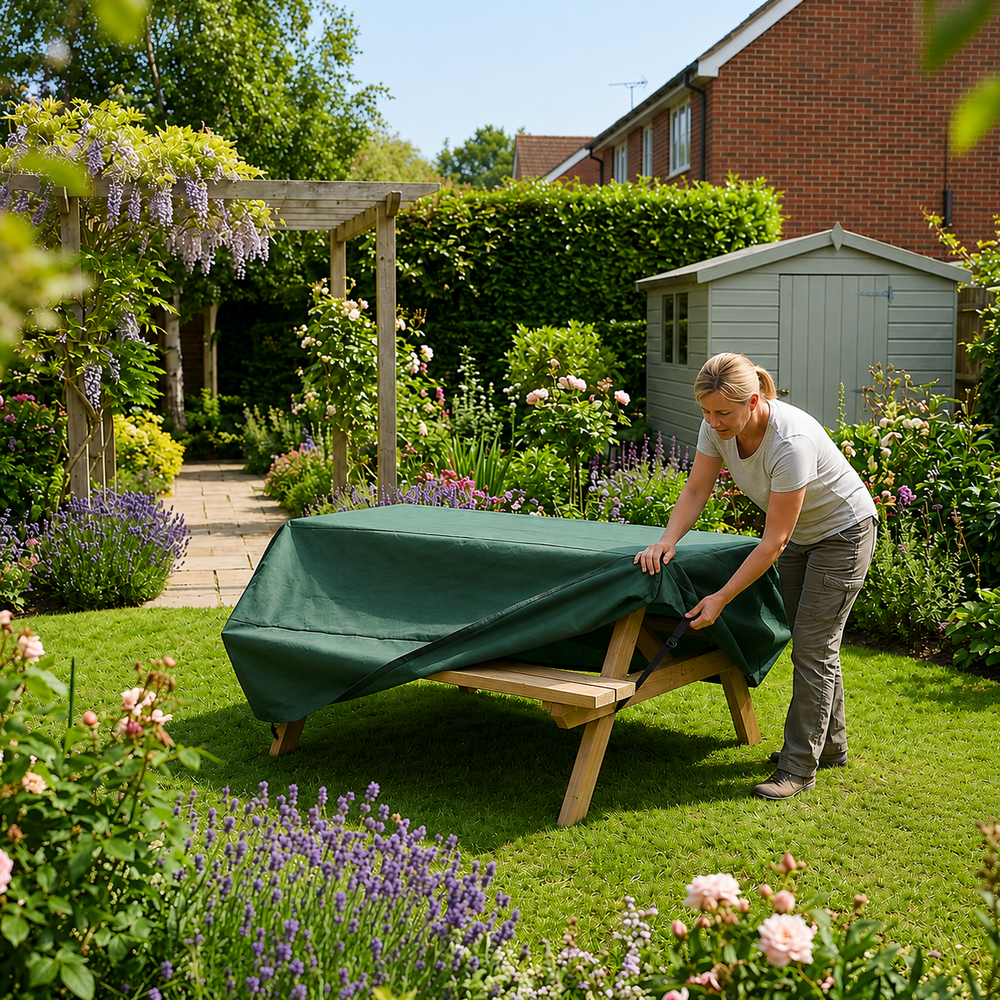 Picnic Table Cover – 6 Seater – Reversible PVC Polyester – Weather Protection