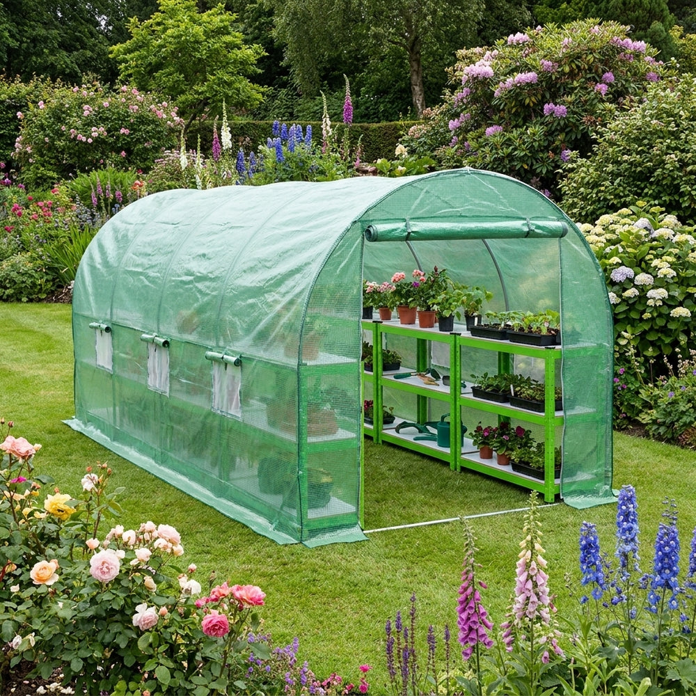 6m x 3m Polytunnel with Racking and 25mm Frame for Enhanced Growth