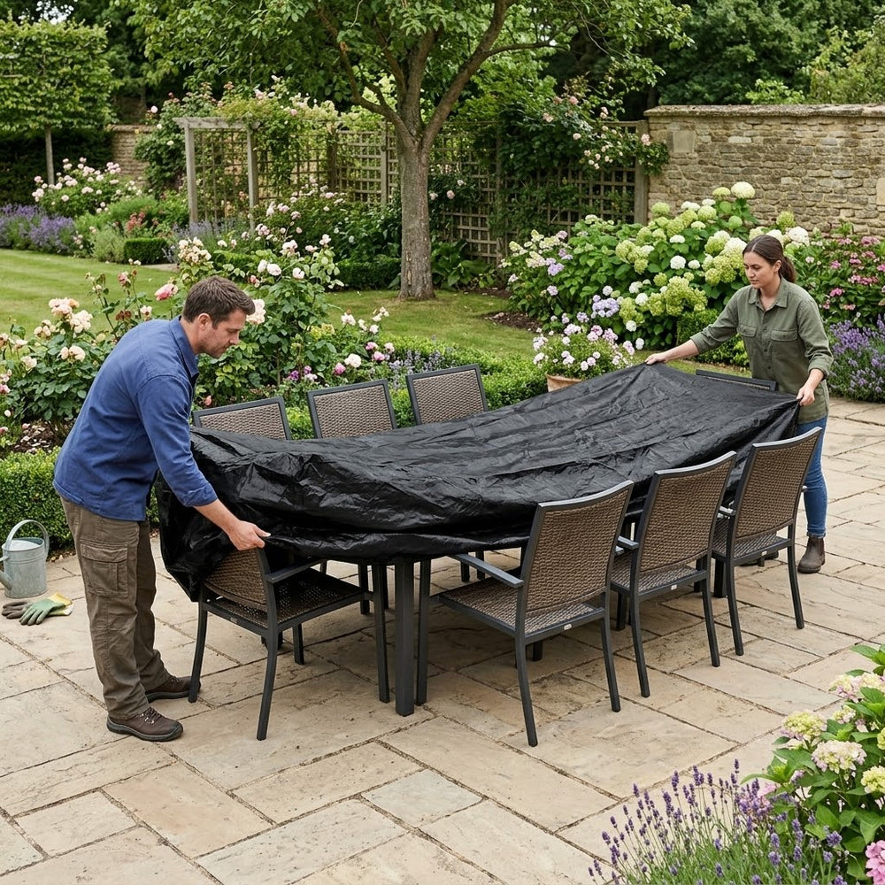 Heavy Duty 8 Seater Rectangular Furniture Set Cover – Black – Polyethylene – Outdoor Protection