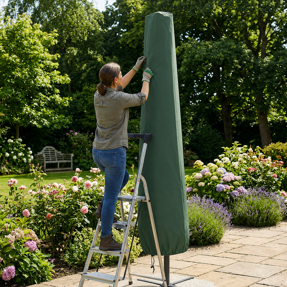 Extra Large Parasol Cover – Green – Heavy Duty Polyethylene – Outdoor Protection