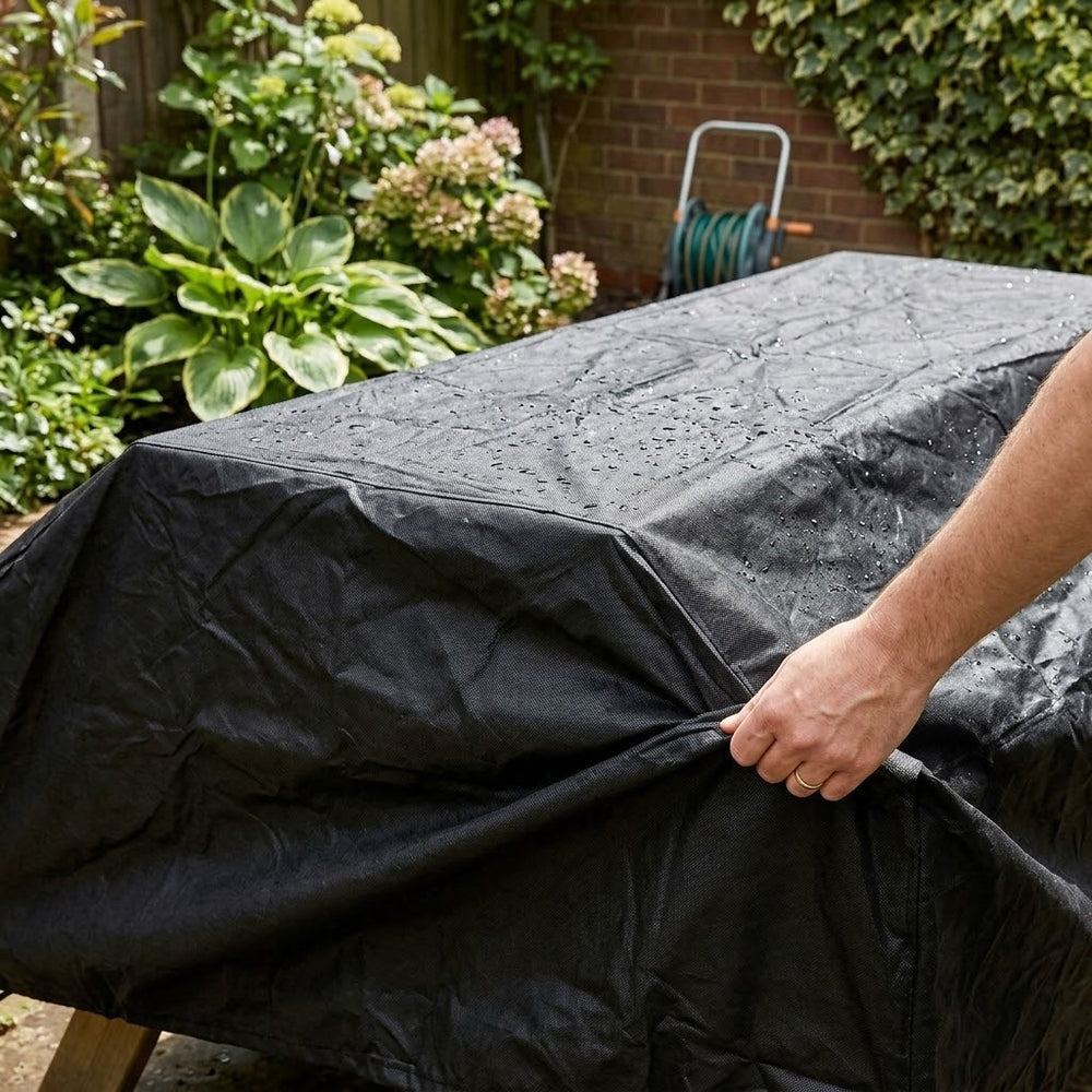 7 Seater Picnic Table Cover – Black – Heavy Duty Polyethylene – Outdoor Protection