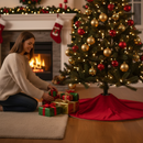 Premium Velvet Christmas Tree Skirt - Elegant Ruby Red with Bow Detail, 56cm Diameter and 26cm Height