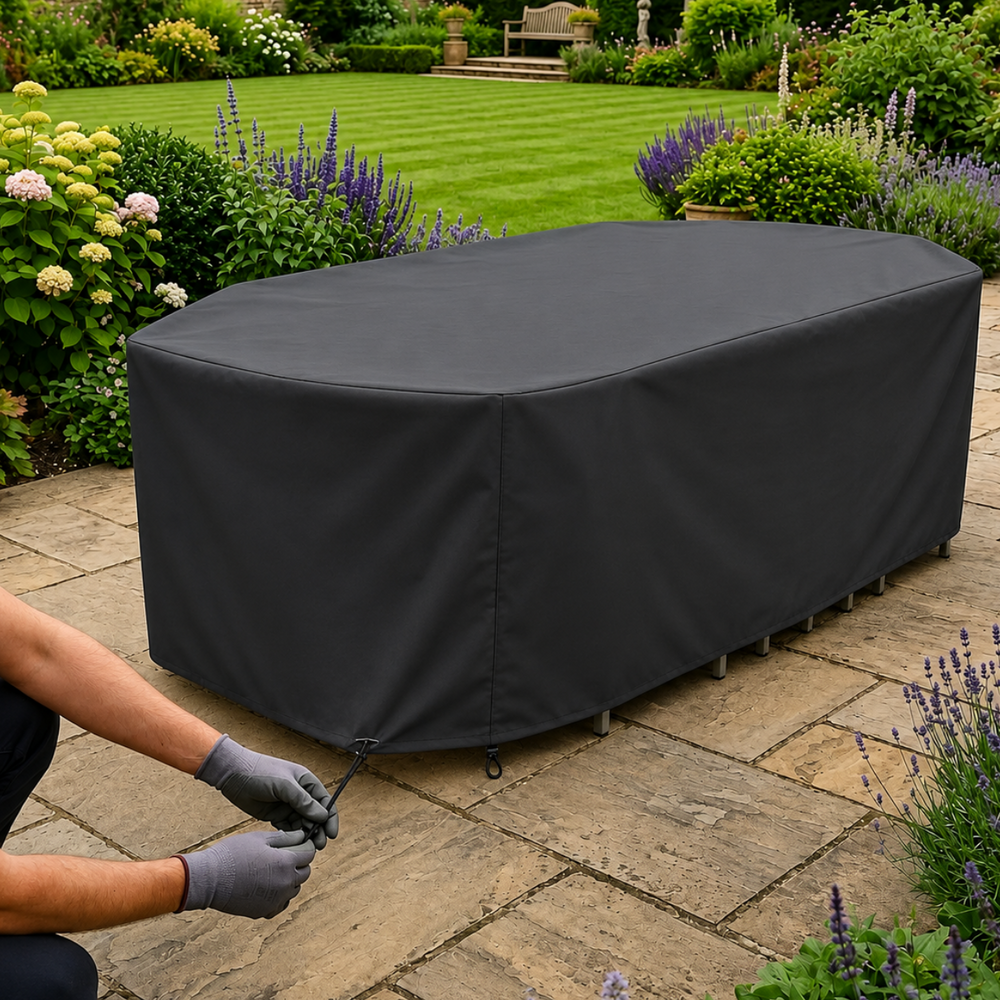 Rectangular Patio Set Cover – 10 Seat – Charcoal Polyester – Outdoor Protection
