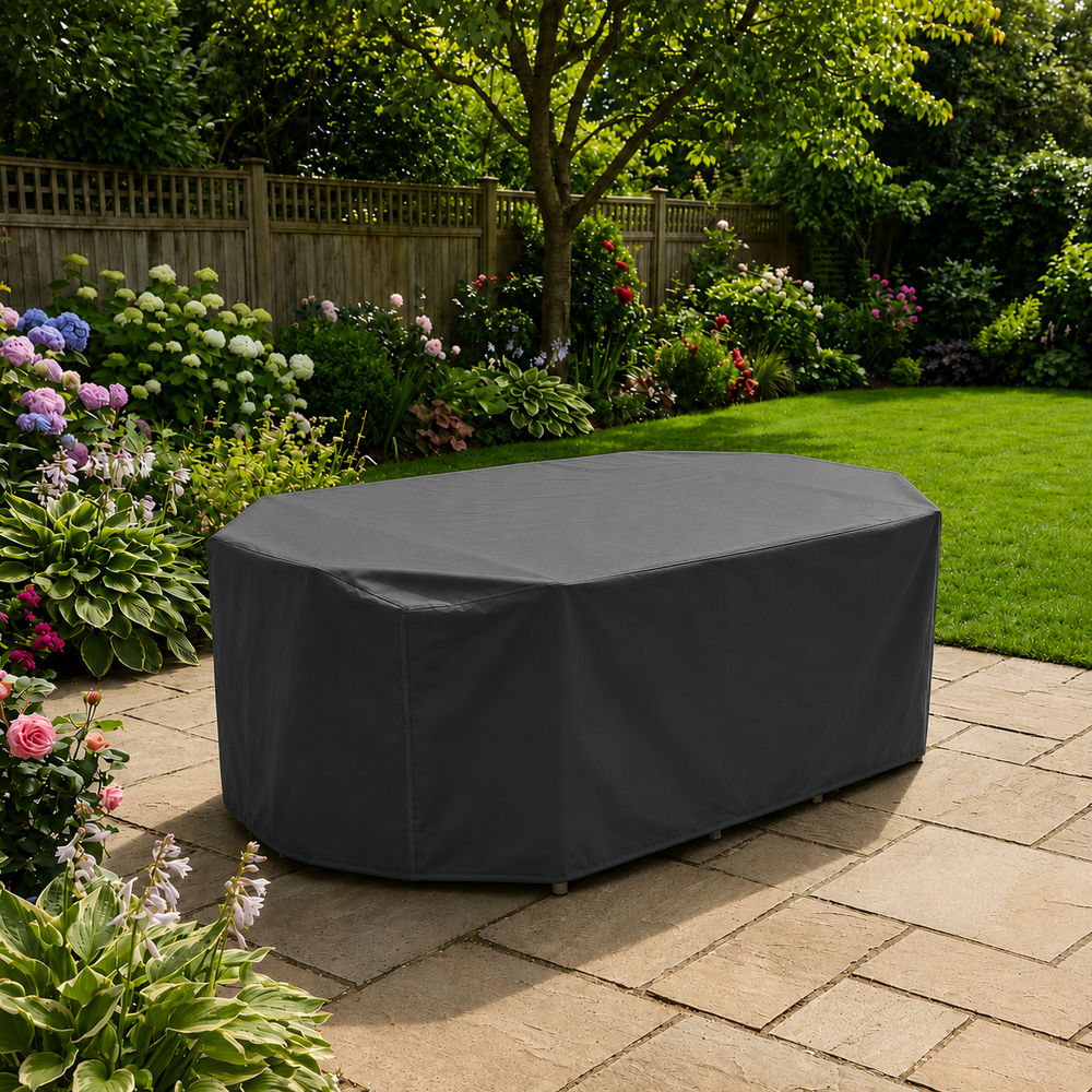 Rectangular Patio Set Cover – 8 Seat Charcoal – Durable Polyester – Outdoor Protection