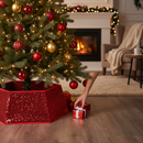 Premium Red Sequin Christmas Tree Skirt Collar for Elegant Holiday Decor - 70cm Diameter, 25cm Height, Easy Storage