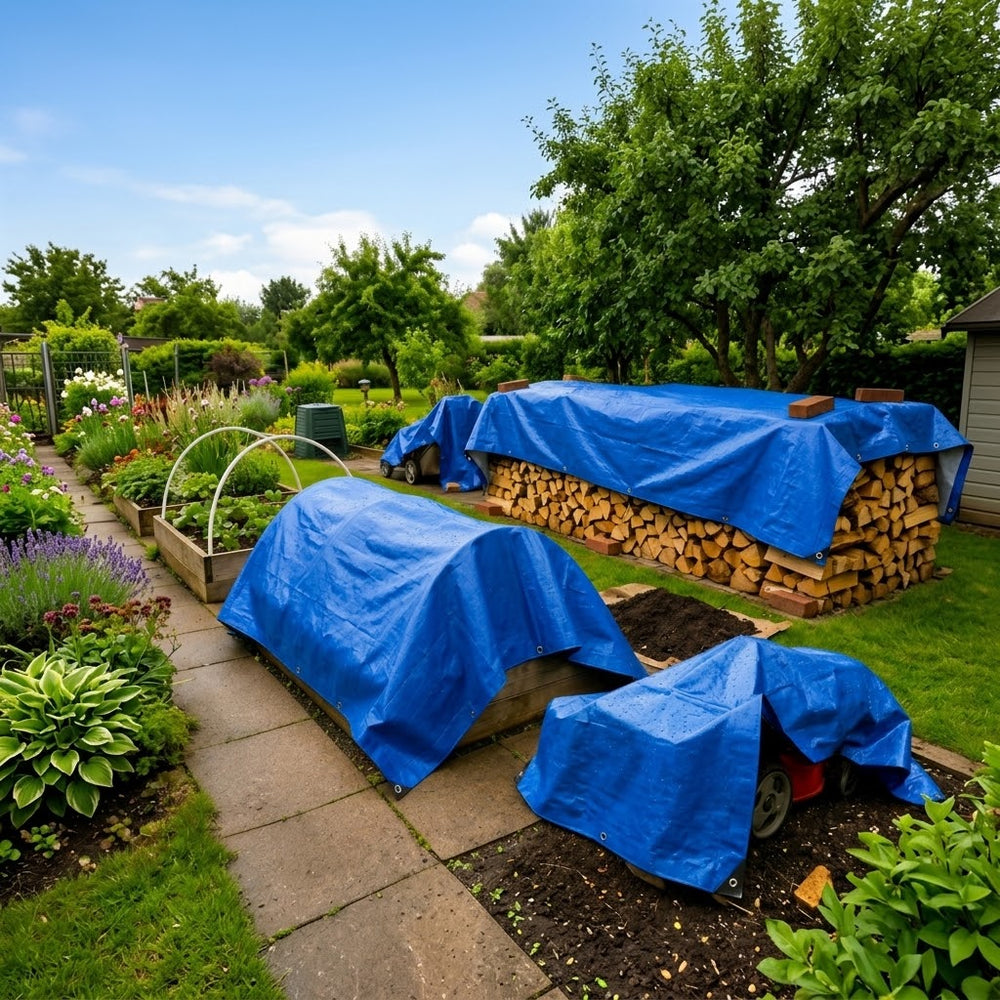 Heavy Duty Waterproof Tarpaulin Sheet 110GSM Blue, Silver PE Tarp Cover with Reinforced Grommets UV Resistant & Tear Proof Outdoor Cover for Garden Furniture Camping Shelter & Protection