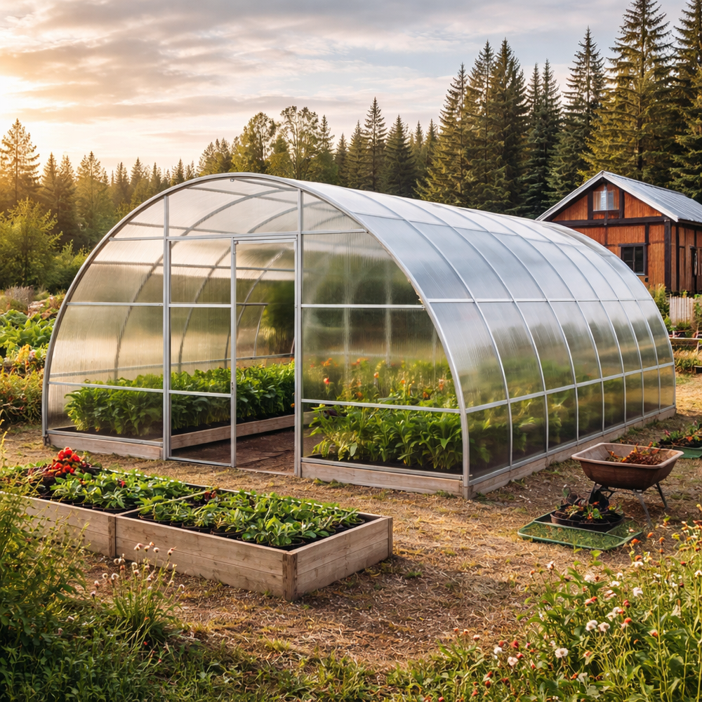 Spacious 32m² Polycarbonate Greenhouse