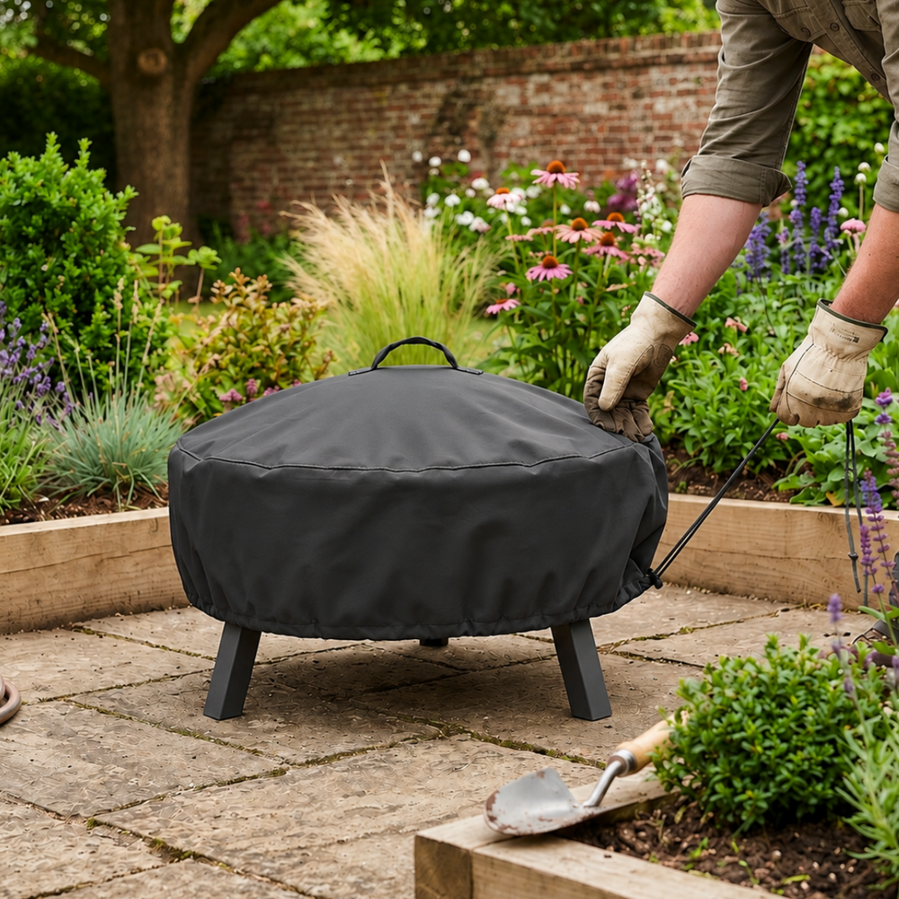 Small Round Fire Pit Cover – Charcoal – Durable Polyester – Outdoor Protection