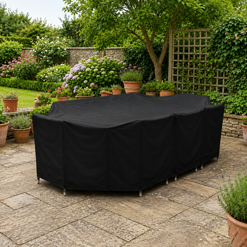 Heavy Duty 8 Seater Rectangular Furniture Set Cover – Black – Polyethylene – Outdoor Protection