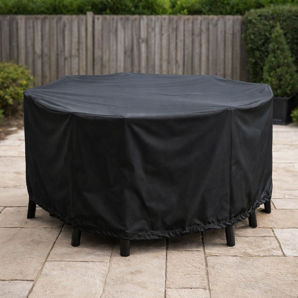 Round Furniture Set Cover – Black – Heavy Duty Polyethylene – Outdoor Protection