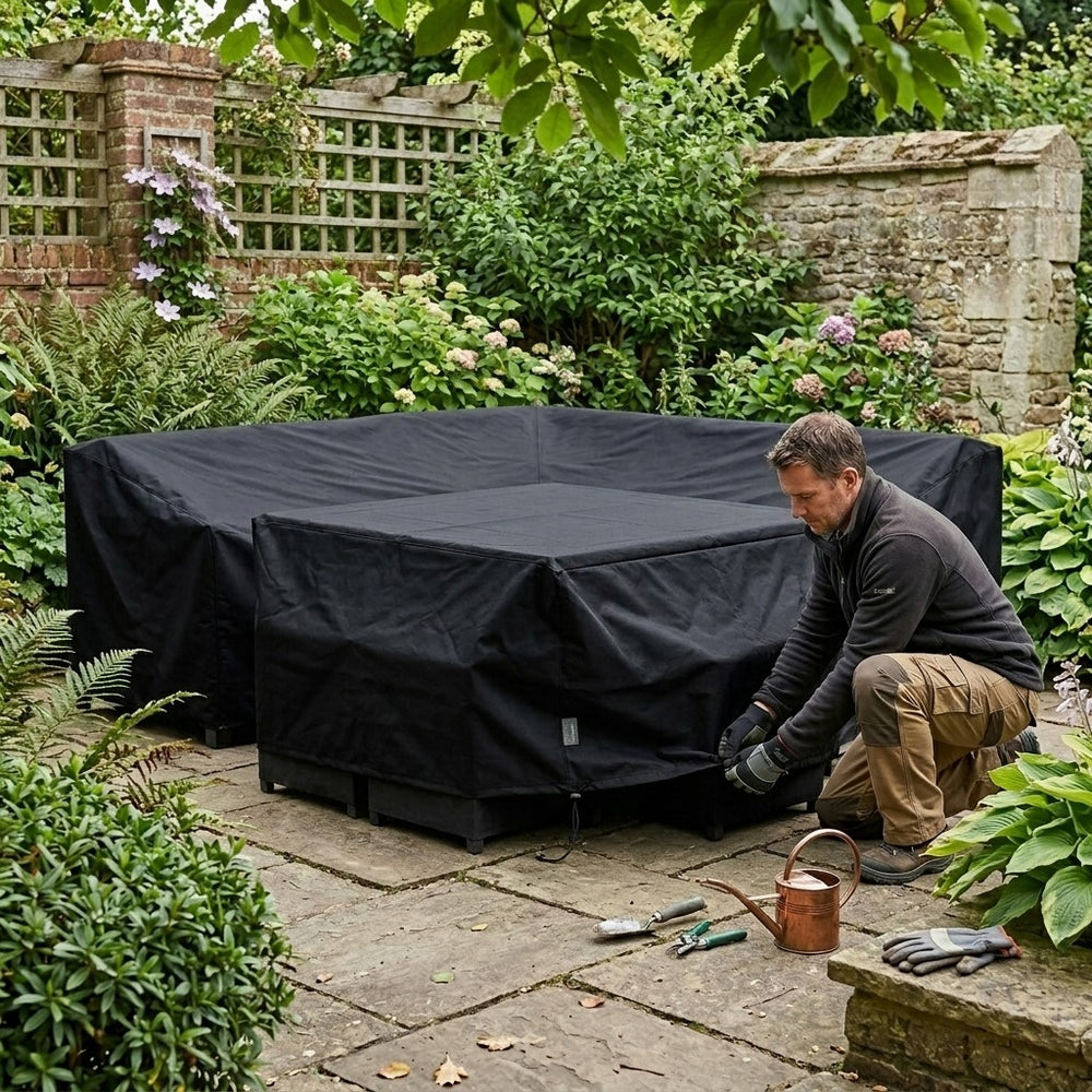 Large Square Dining Set Cover – Black – Super Tough Waterproof – Outdoor Protection