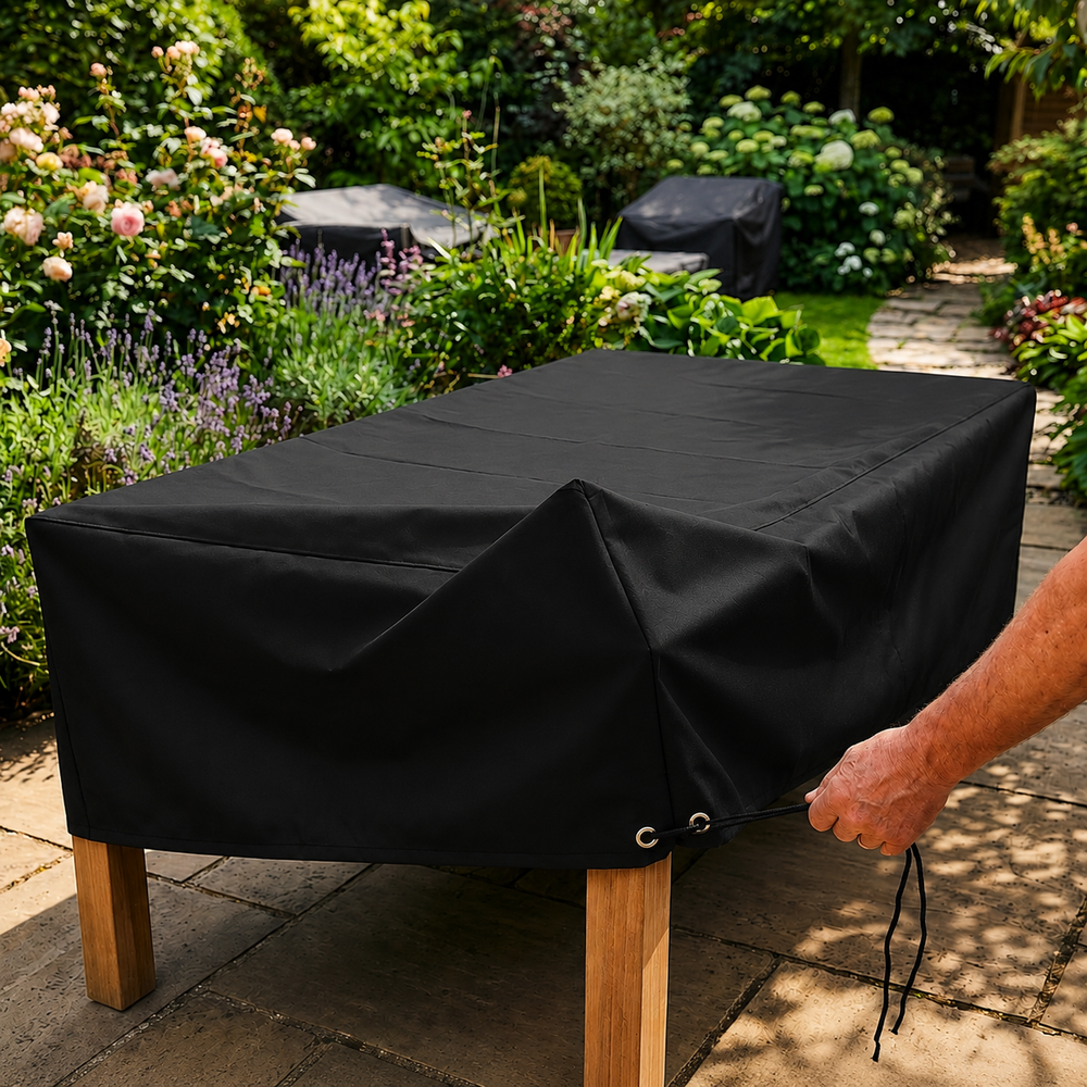 Rectangular Table Cover – 8 Seat Black – All-Weather Protection – Outdoor Use