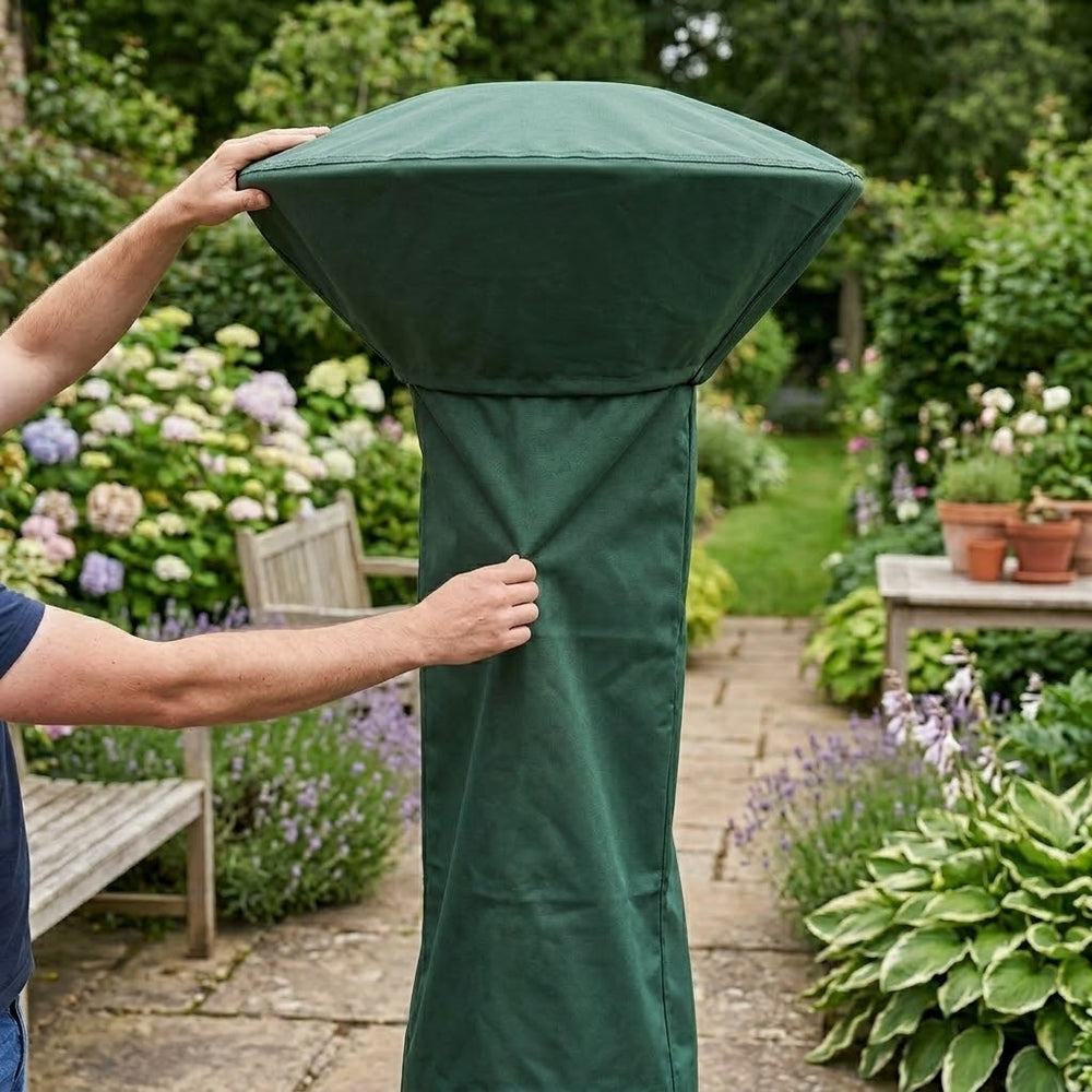 Round Patio Heater Cover – Green/Black – PVC Backed Polyester – All Weather Protection