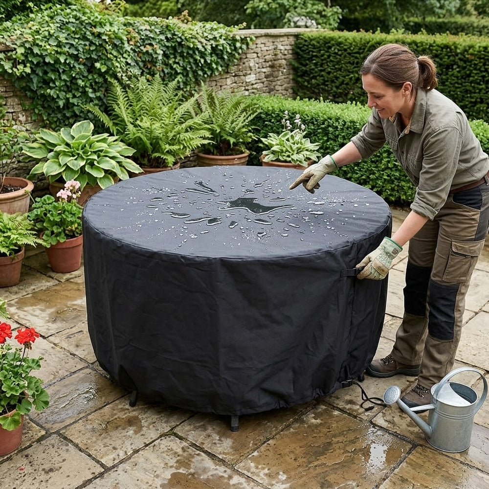 Circular Table Cover – 107cm Black – Heavy Duty PVC – Outdoor Furniture Protection