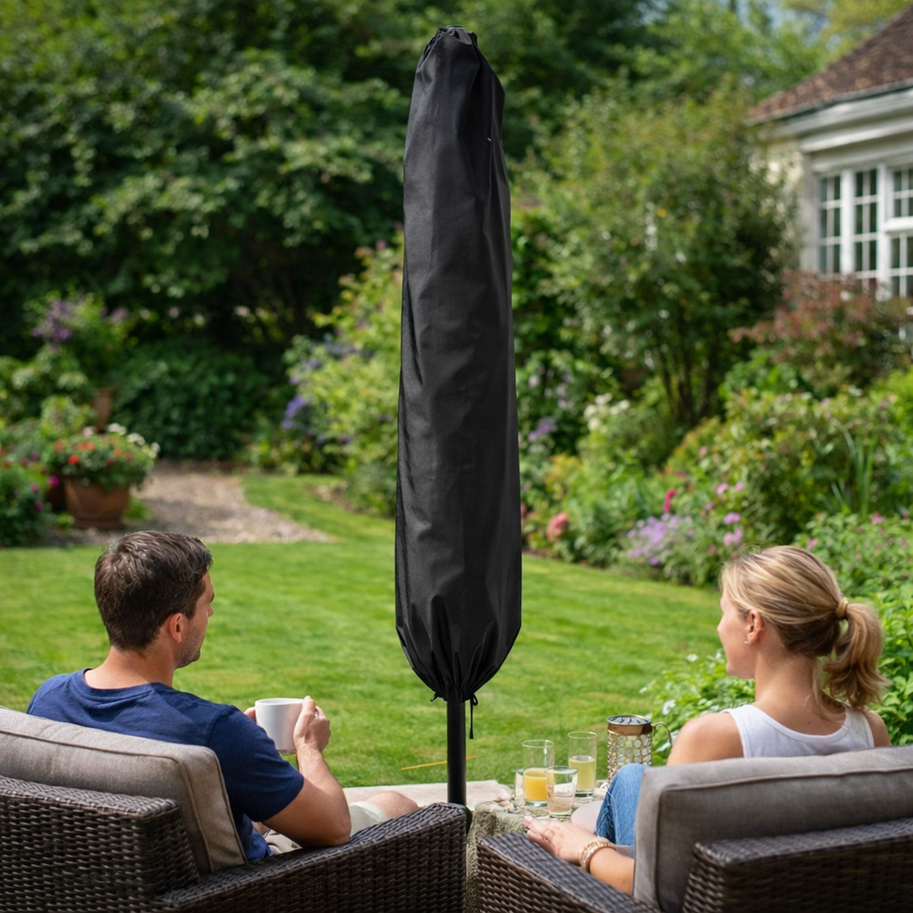 Small Parasol Cover – Black – Heavy Duty Polyethylene – Outdoor Protection