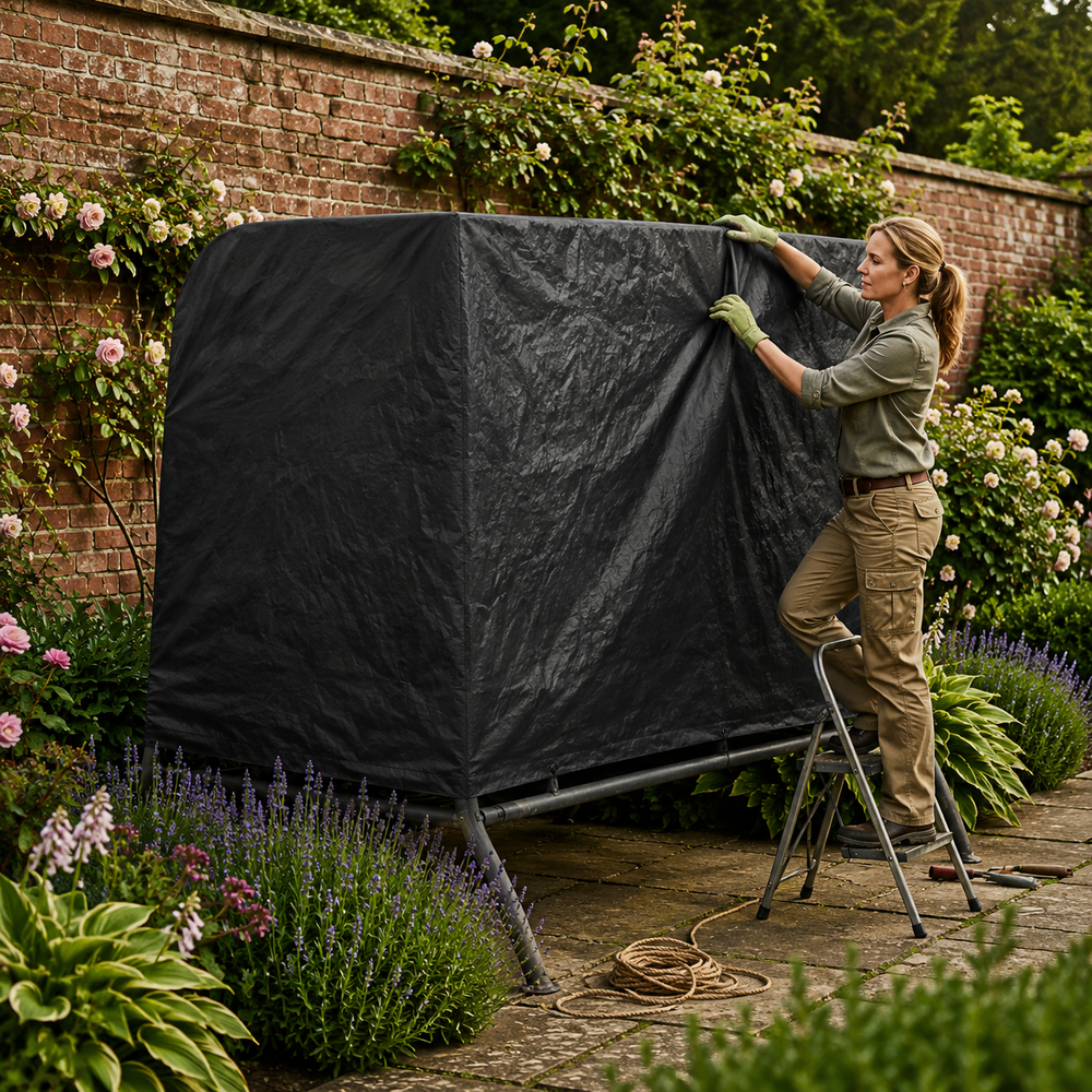 3 Seater Swing Seat Cover – Black – Heavy Duty Polyethylene – Garden Furniture Protection