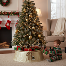 Premium Glitter Effect Christmas Tree Skirt 56cm Diameter with Elegant Bow Detail for Festive Decoration