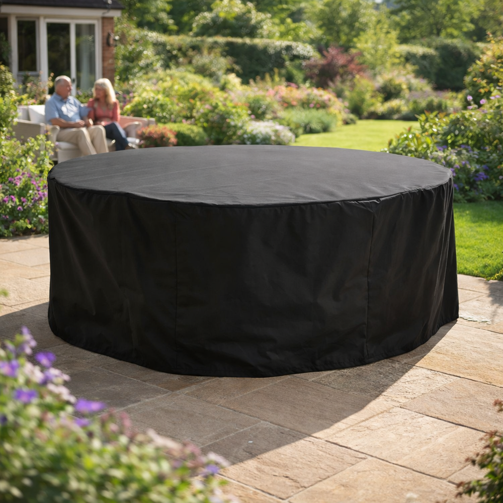 Round Furniture Set Cover – 6 Seater Black – Heavy Duty Waterproof – Garden Protection