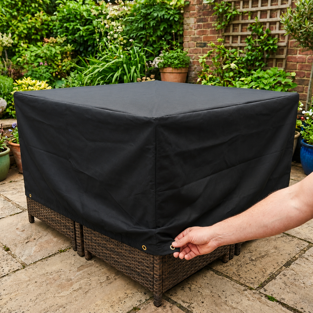 Outdoor Furniture Cover – Large Black – Waterproof Protection – 4 Seater Cube Set
