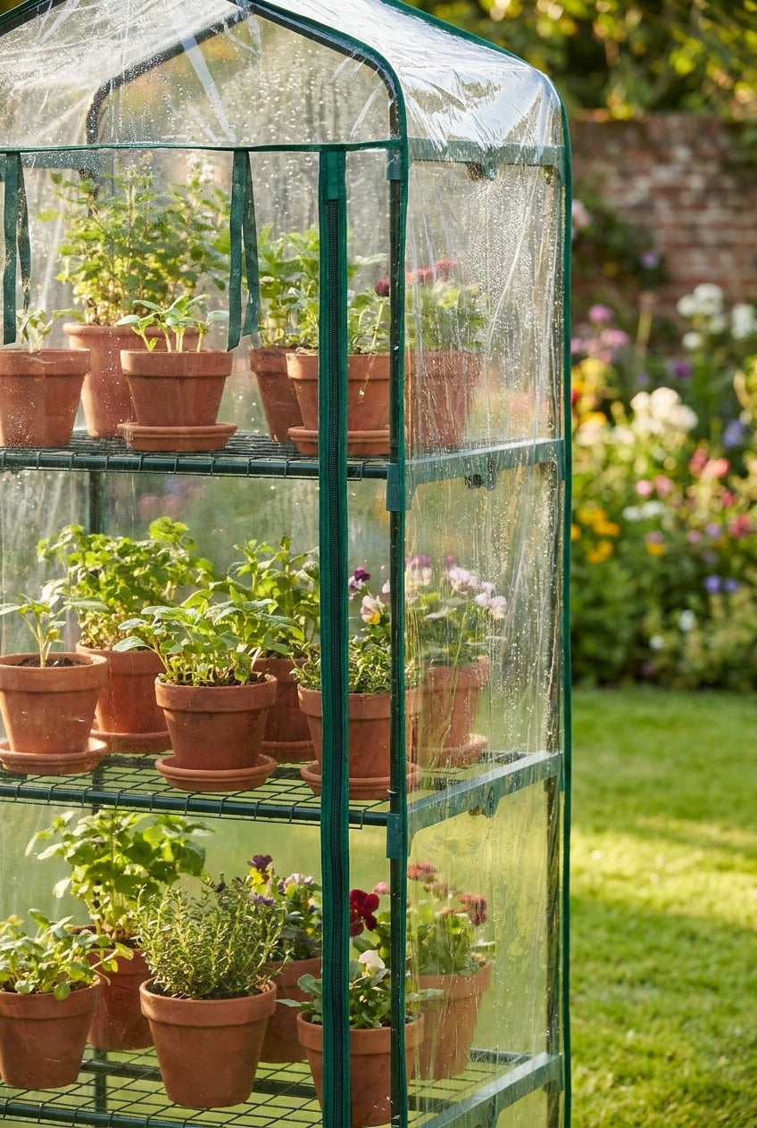 4-Tier Mini Greenhouse with Durable Plastic Cover - detail view