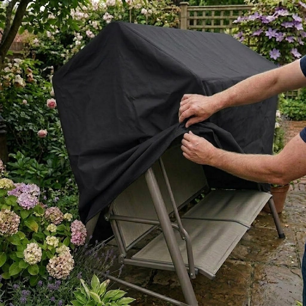 Heavy Duty 2 Seater Swing Seat Cover – Black – Waterproof UV Protection – Outdoor Use