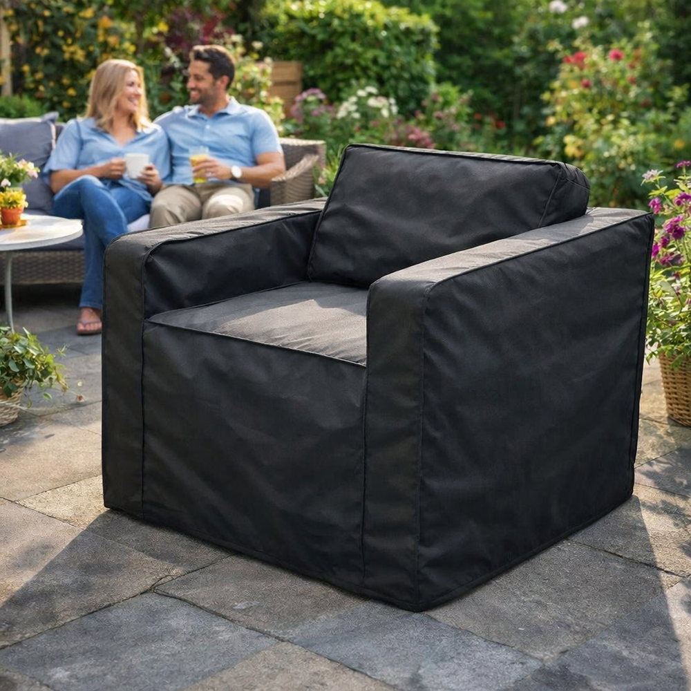 Large Armchair Cover – Black – Heavy Duty Polyethylene – Garden Protection