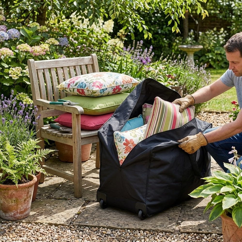 Cushion Storage Bag – Black – Super Tough Material – Outdoor Cushion Protection