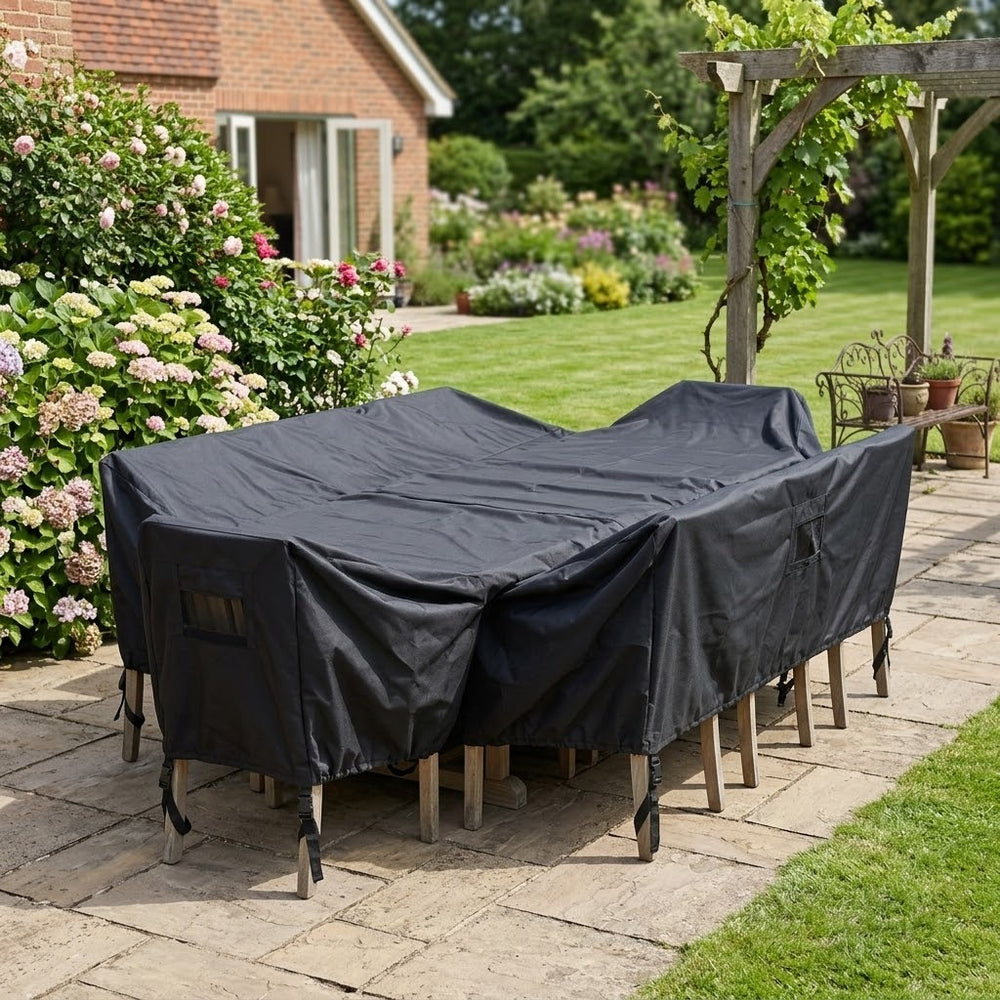 Heavy Duty Furniture Set Cover – 8-10 Seater – Black – Outdoor Protection