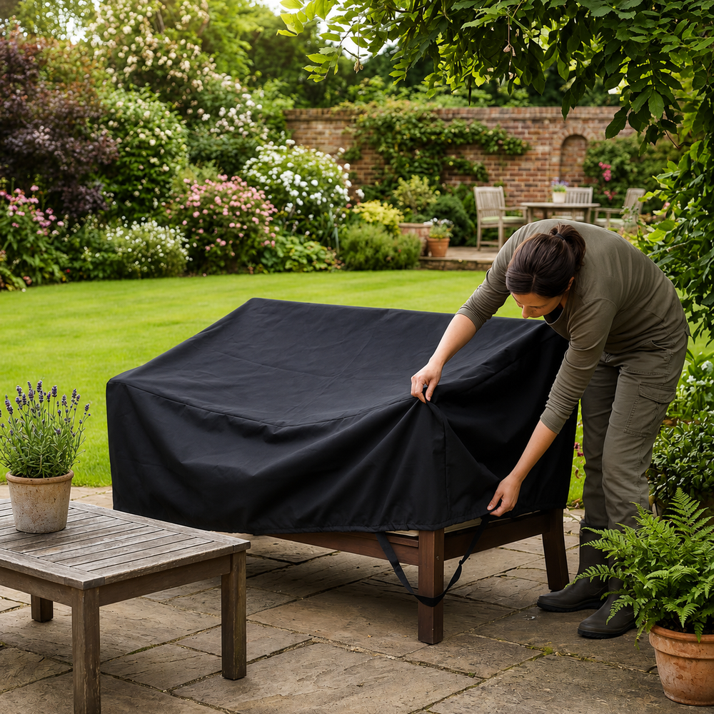 2 Seater Sofa Cover – Black – Heavy Duty Waterproof – Outdoor Protection