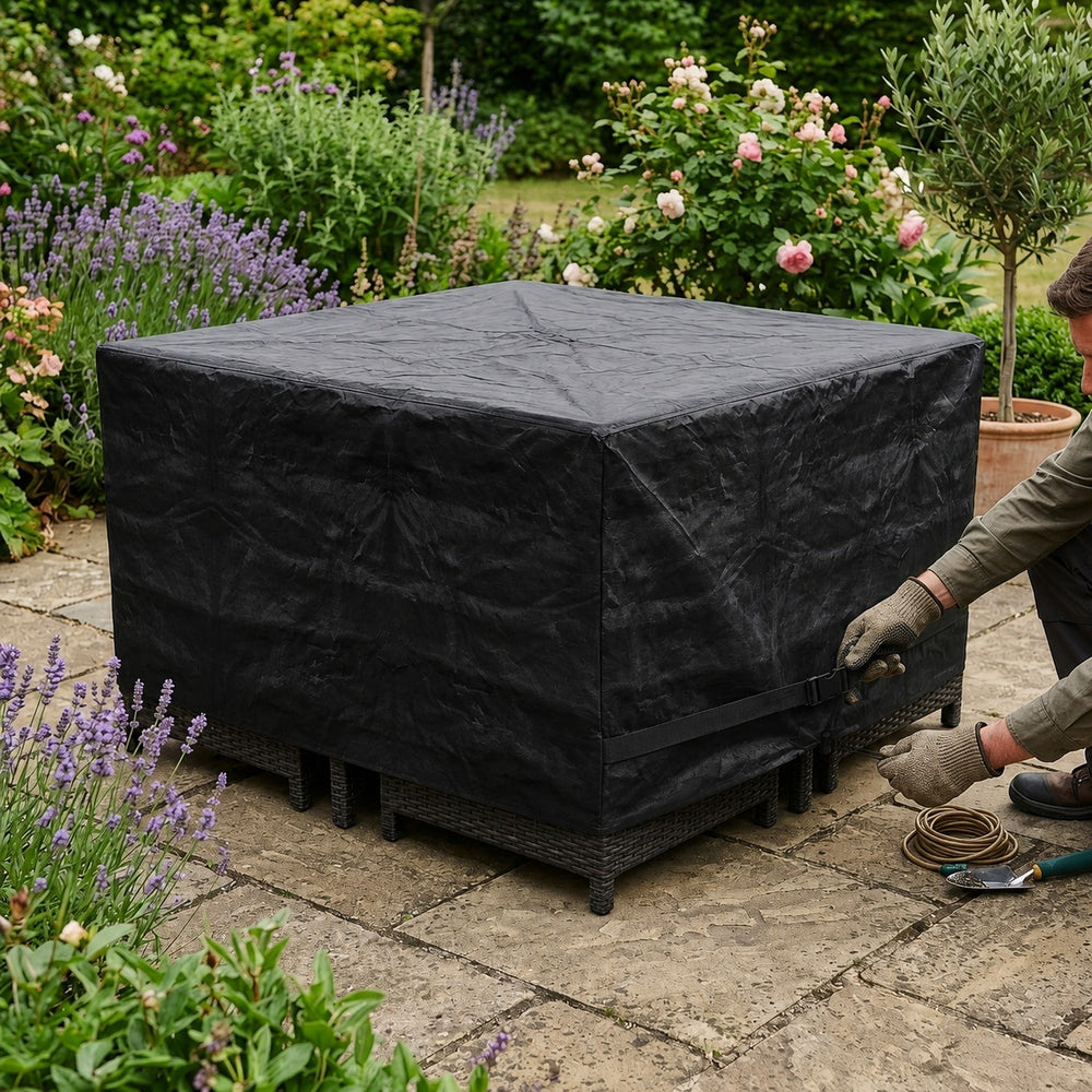 Compact Square Dining Set Cover – Black – Heavy Duty Polyethylene – Outdoor Protection